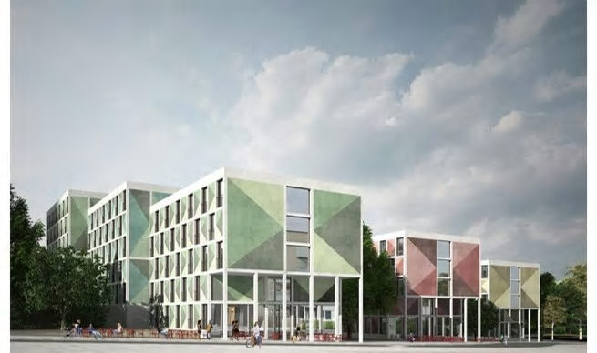 Visionsbild över de nya studentbostäderna (bilden är en illustration).