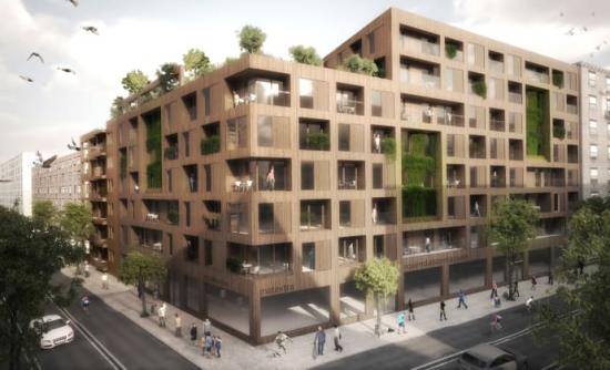 Uppsala kommun vill se fler byggnader i trä och ansöker om medlemskap i föreningen Trästad. Ill: Genova Property Group.