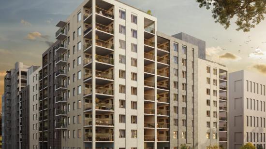 HSB brf &Ouml;sterpark vid nya &Ouml;sterängsparken. Arkitekt Clarus Arkitekter.