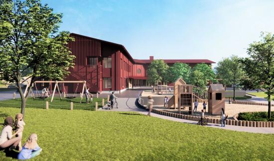 Arkitektskiss över &Ouml;sterledens nya förskola (bilden är en illustration).