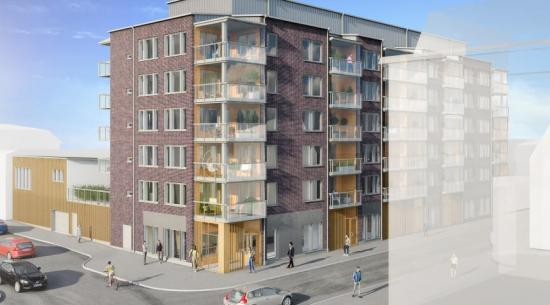 Skiss av HSB brf Bryssel i &Ouml;rnsköldsvik.