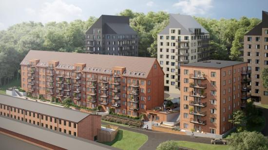 I brf Smedjan i Mölnlycke Fabriker byggs inte bara bostäder. Här finns vad Bonava beskriver som ett ”tredje rum”; bland annat orangeri, sittrappa, grillplats och odlingsmöjligheter (bilden är en illustration).