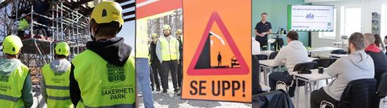 Håcan Eskilsson, utbildningsledare i Byggbranschens Säkerhetspark håller i en utbildning för gymnasieelever på bygg- och anläggningsprogrammet på gymnasiet.