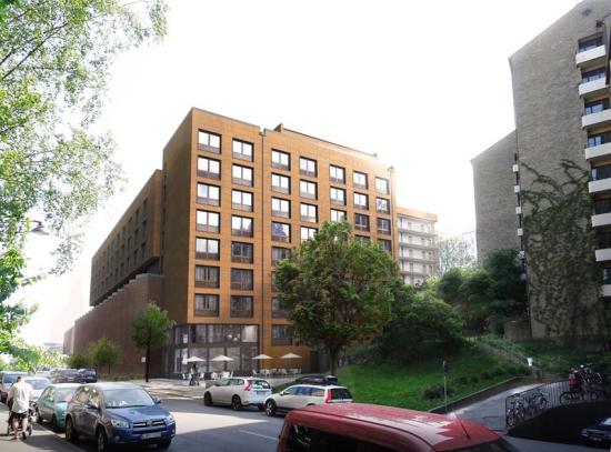 Visionsbild över student- och ungdomslägenheterna som ska byggas på Kungsholmen i Stockholm (bilden är en illustration).