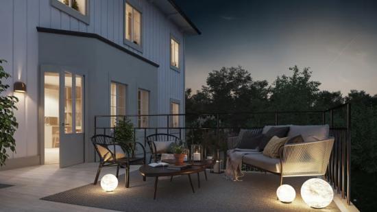 3D-visualisering av Brf Lyckoterrassen (bilden är en illustration).
