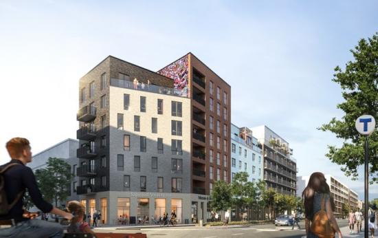 Botrygg utvecklar ett stadskvarter mitt emot Barkarbystadens tunnelbanestation och bygger 203 lägenheter, två bokaler och sju lokaler i gatuplan som starkt kommer bidra till en dynamisk och livfull stadsmiljö (bilden är en illustration).