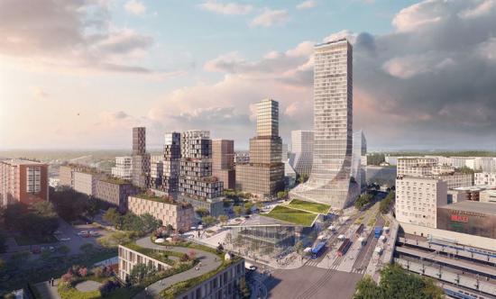Vision Flemingsberg - vy över resecentrum och stadscenter (bilden är en illustration).
