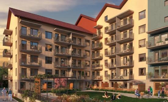 Riksbyggens Brf Aftonfalken i Uppsala som just nu byggs av Skanska.