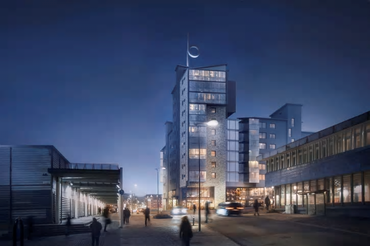 Landmärket ska placeras 54 meter upp i luften på det nya bostadshuset Kronhöjdens tak. Skulpturen kommer att belysas från tre håll med färgat ljus som skiftar i olika nyanser. Belysningen tänds i höst.
