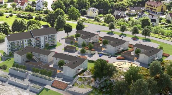 Bilden visar hustyper som Peab planerar att uppföra i Kolla Parkstad i Kungsbacka.