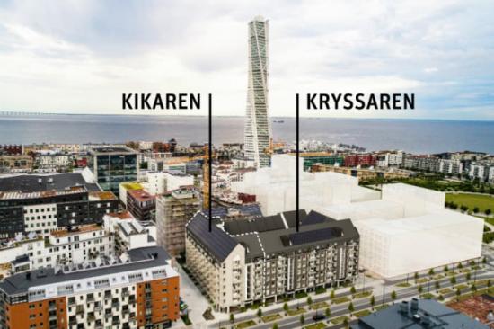 Brf Kryssaren och Brf Kikaren i kvarteret Upptäckaren, Västra Hamnen.