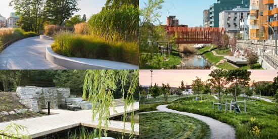 Kollage över alla bidrag som har nominerats till Landskapsarkitekturpriset 2020 – bläddra för att se alla projekten närmre!