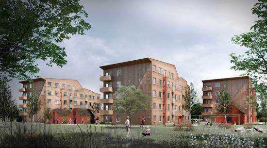 Fastigheten Dörren 4 i Vikaholm i Växjö, vy mot parken (bilden är en illustration).