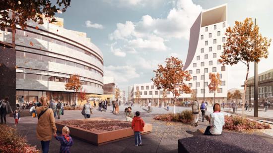 Det nya torget i Kiruna. Från systemhandlingen av White arkitekter och Ghilardi+Hellsten arkitekter (bilden är en illustration).