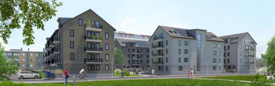 Byggnationen av de fyra husen med sammanlagt 102 lägenheter kommer att pågå i knappt två år. Det blir hyresrätter i olika storlekar från 1 till 4 rum och kök och uthyrningen startar under vintern 2020/21.