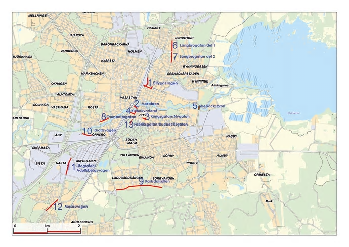 Kartan visar de vägarbeten som kommer påverka trafiken mest under 2018, och som pågår minst tre månader. De små projekten som inte påverkar trafiken lika mycket, och eventuella akuta åtgärder, är inte med.