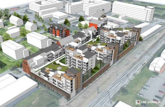 Området Fabriken jämte järnvägen i Växjö.