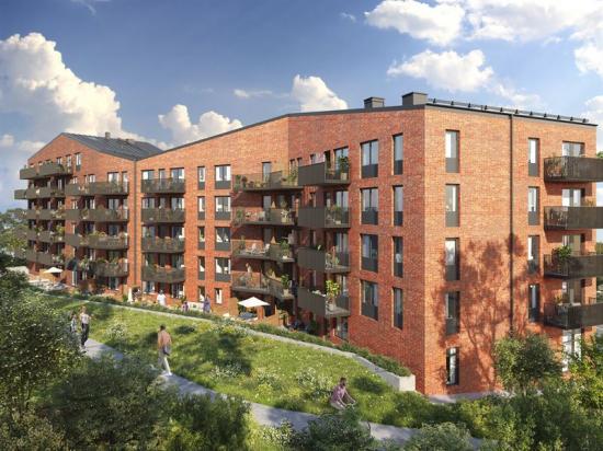 Visionsbild över fastighetsprojektet Boston som ska byggas vid Tellusborgsvägen i Midsommarkransen (bilden är en illustration).