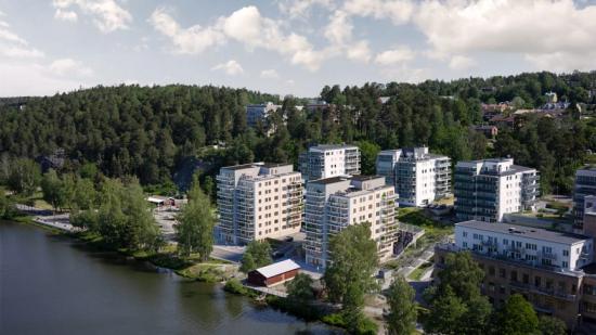 Peab väljer miljövänliga Eco-prefab från Byggelement när de bygger 63 nya hem med underbar utsikt mot Södertälje kanal och Mälaren.