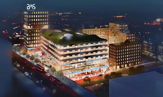 Bas Barkarby byggs intill E18, pendeltåg och kommande tunnelbana.