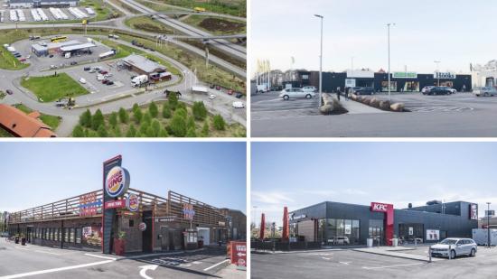 På fastigheterna verkar en lång rad starka varumärken såsom, t.ex. Burger King, KFC, McDonalds, Circle K, ChopChop, Subway, Lindab, Hööks hästsport och Arken Zoo.