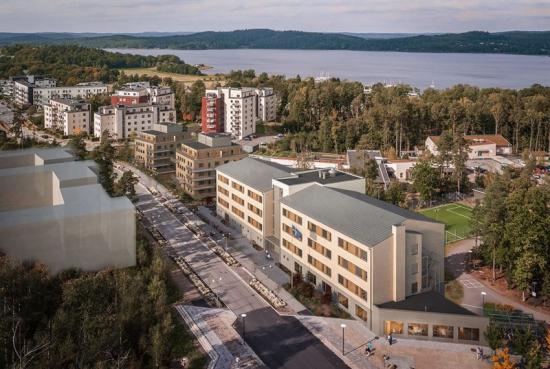 Flygbild över Villa Stadsskogen, Vardagas nya grupp- och äldreboende (bilden är en illustration).