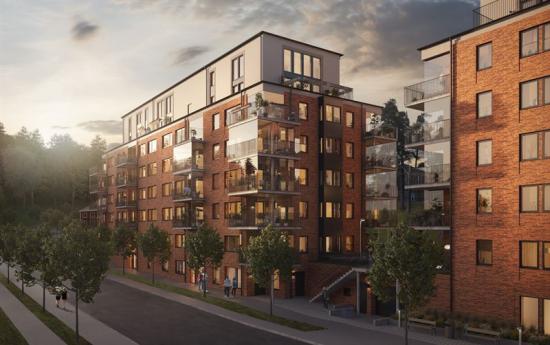 Visionsbild över Brf Löjtnanten som ska byggas i Borås (bilden är en illustration).