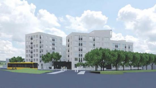 Visionsbild över fastigheten som ska rymma 165 studentlägenheter samt gemensamhetslokaler åt Blekingska Nationen i Lund (bilden är en illustration).